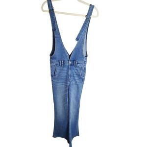 American Eagle Flare Denim Overalls Sz 2 Short V front/back stretch boho beachy